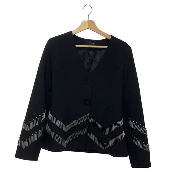 Beulah Black Blazer Jacket With Embroidered Metallic Stripes Size L - Picture 1 of 7